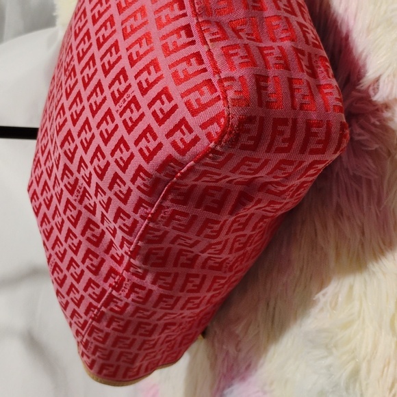 SALE! Authentic FENDI Vintage Zucchino Hand Bag Purse Canvas/Leather Pink/Red - Picture 4 of 14